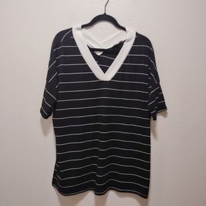 White Birch Black and White Stripe Short Sleeve Top M